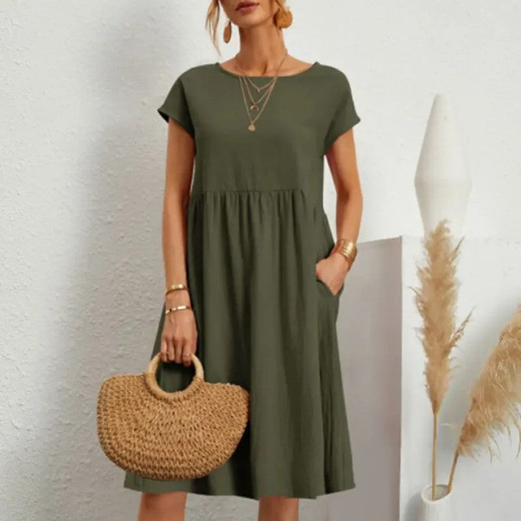【HOT🎁【S-5XL】 Vestido de mujer 2024 de algodón y lino con cuello redondo y corte holgado 👉 - España