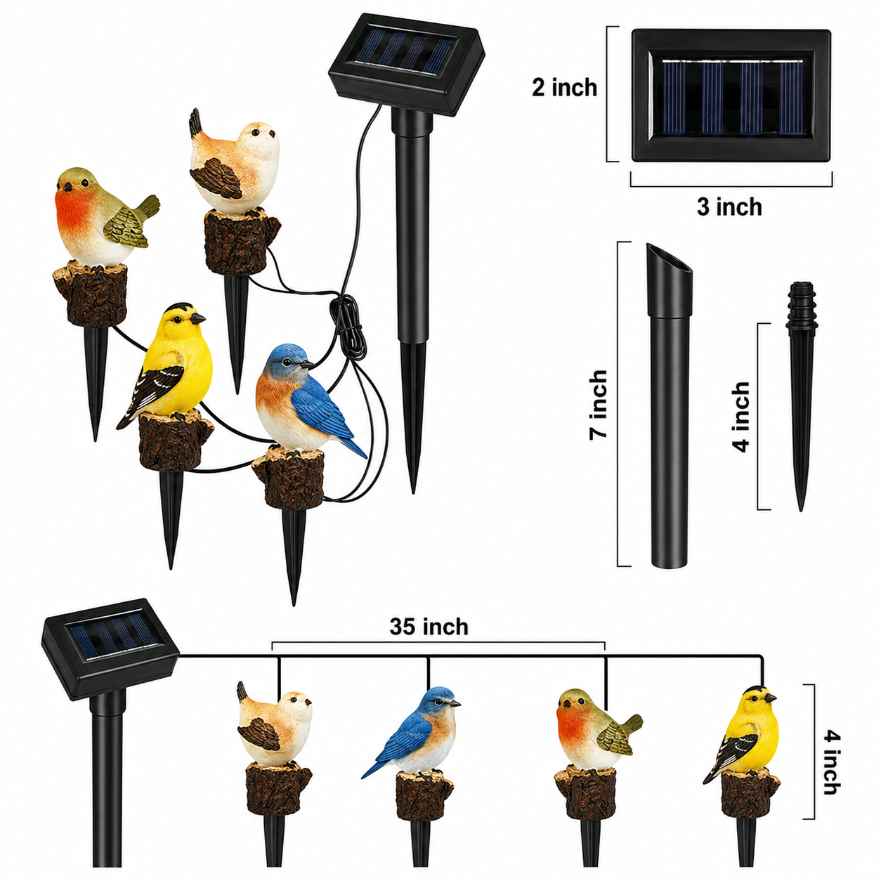 Solar Bird Garden Stake Lights β Set of 4