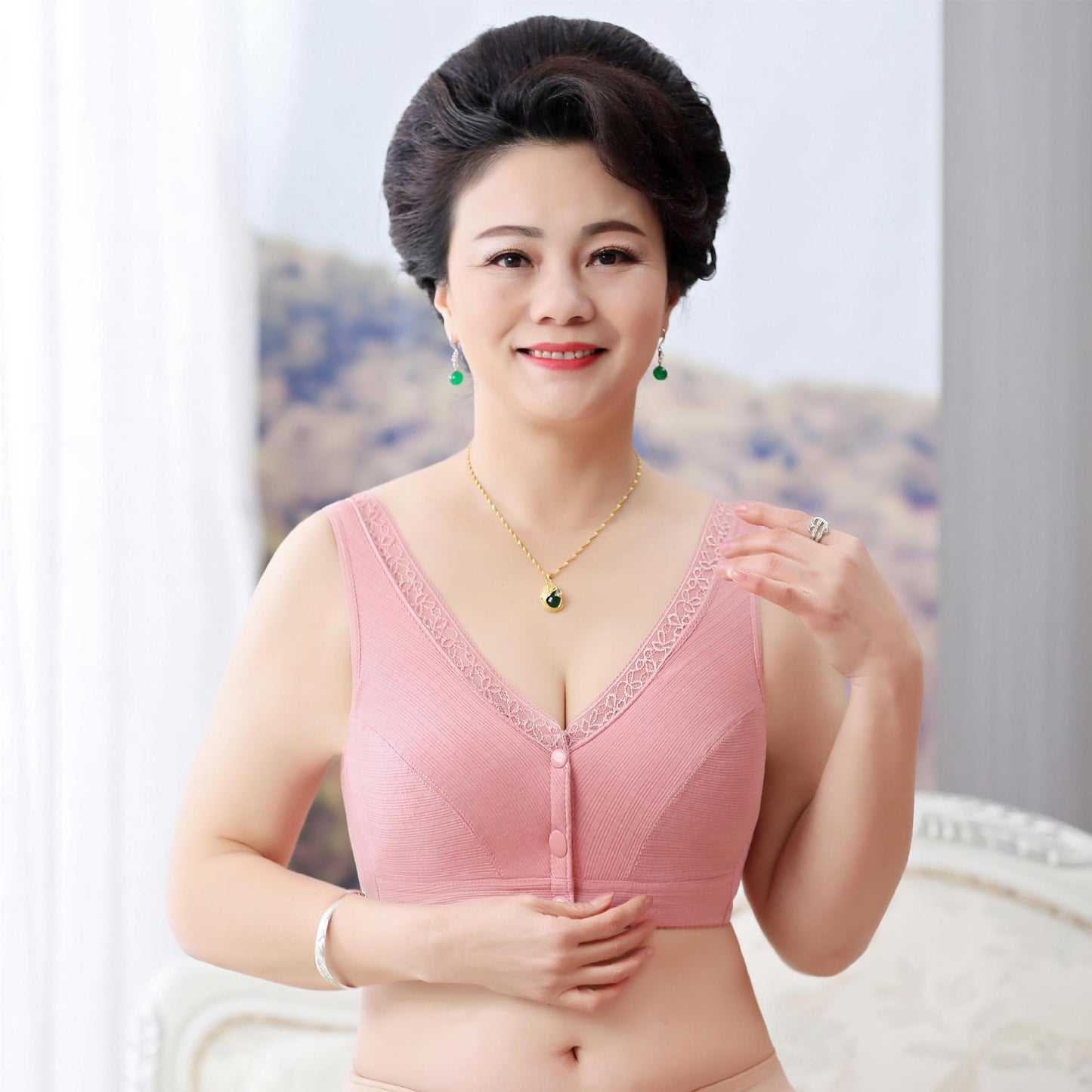 Soft Cotton Front Button Underwireless Tank Bra