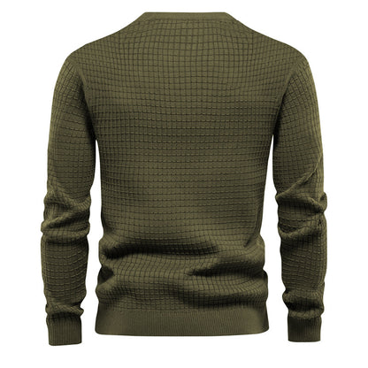 Mens Autumn And Winter Casual Loose Knitted Checkered Round Neck Hatless Versatile Long Sleeve Sweater