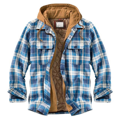 Shirt Jacket for Men Button and Zip Closure Plaid Thickened Loose Men's Casual Jacket Color Matching