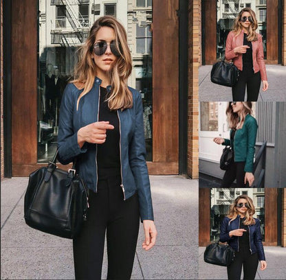 Stylish women's PU leather jacket; choose from 8 colors to match any outfit